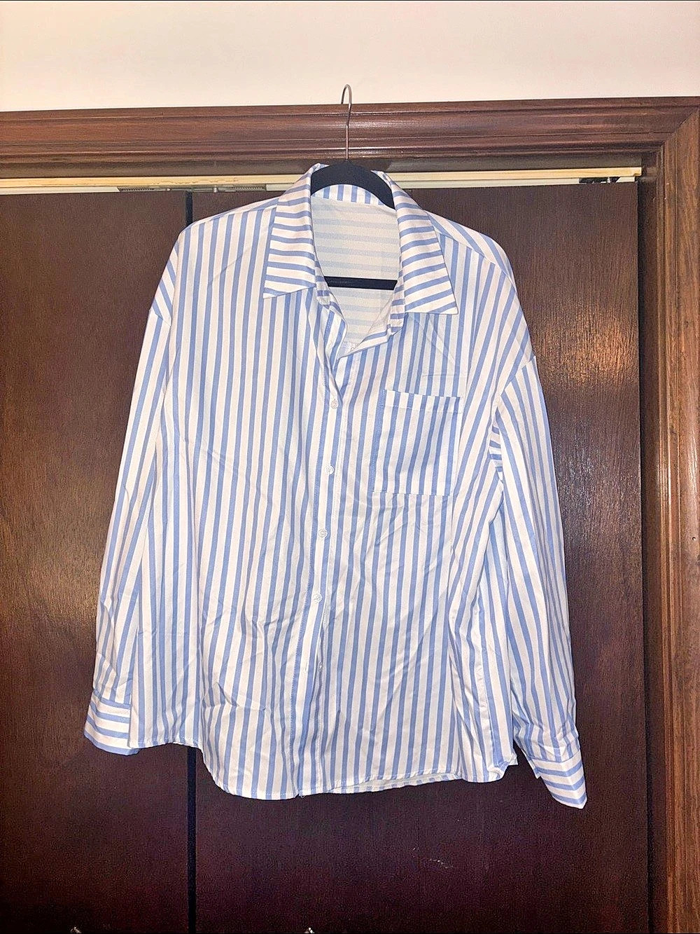 SHEIN Striped Button Down Blue & White 1XL Like New